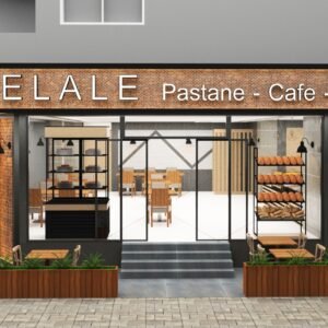 تصميم واجهات تجارية ثلاثية الأبعاد في السعودية 2025 - واجهة أمامية لمطعم مصممة باللون البني وفي أعلاها لوغو بعنوان SELALE